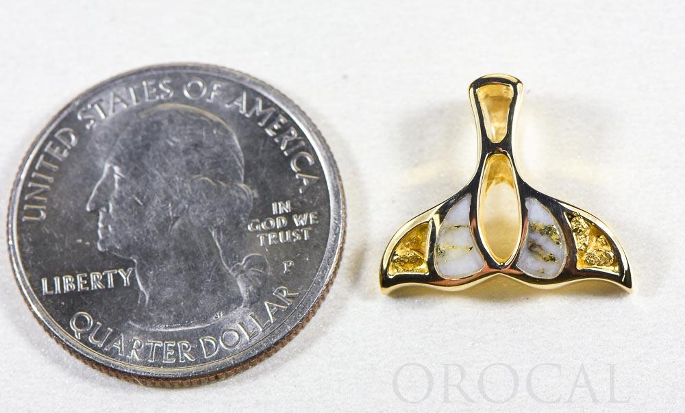 Gold Quartz Pendant Whales Tail "Orocal" PWT21NQ Genuine Hand Crafted Jewelry - 14K Gold Yellow Gold Casting