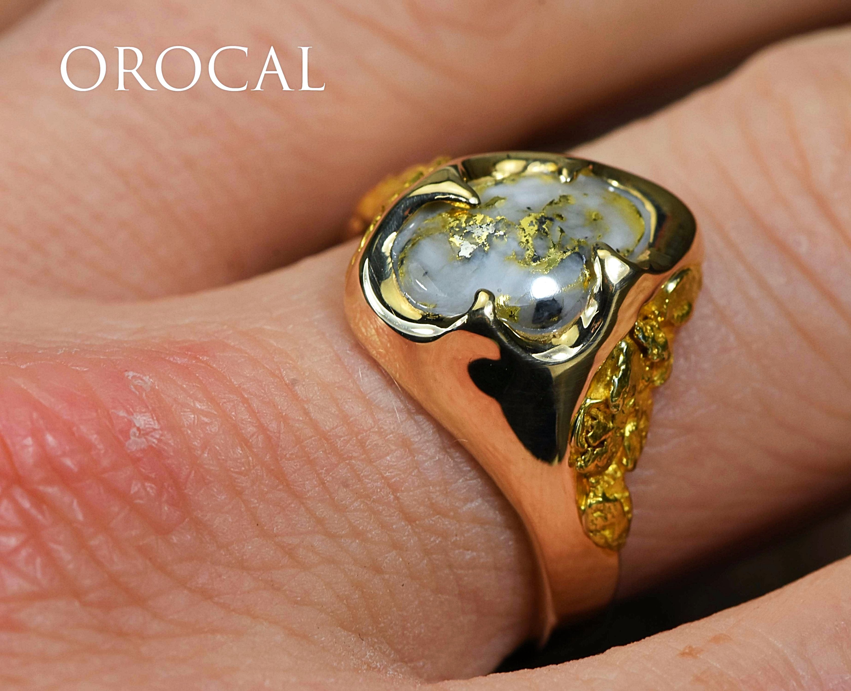 Gold Quartz Ring "Orocal" RMEQ109 Genuine Hand Crafted Jewelry - 14K Gold Casting