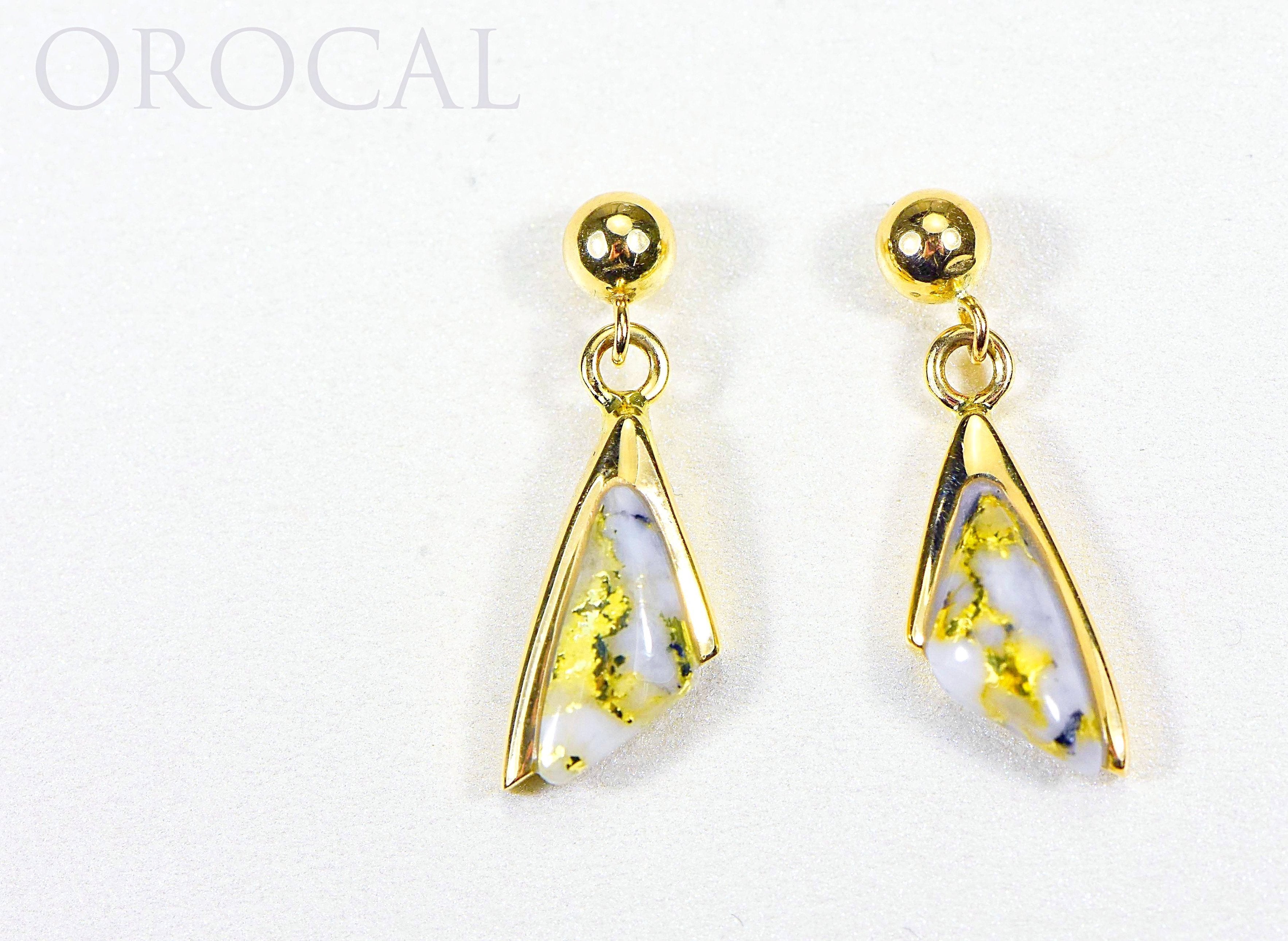 Gold Quartz Earrings "Orocal" EDL25SQ/PD Genuine Hand Crafted Jewelry - 14K Gold Casting