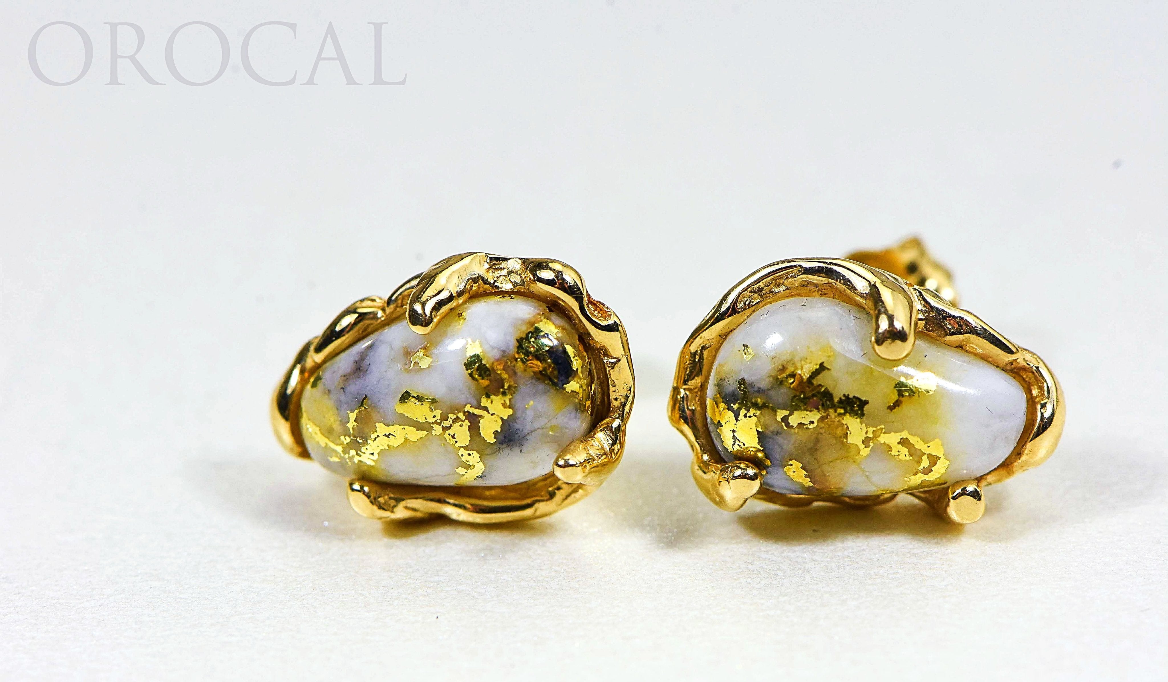 Gold Quartz Earrings "Orocal" EFFQ4 Genuine Hand Crafted Jewelry - 14K Gold Casting
