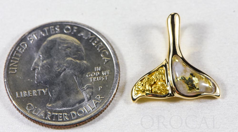 Gold Quartz Pendant Whales Tail "Orocal" PDLWT113NQ Genuine Hand Crafted Jewelry - 14K Gold Yellow Gold Casting