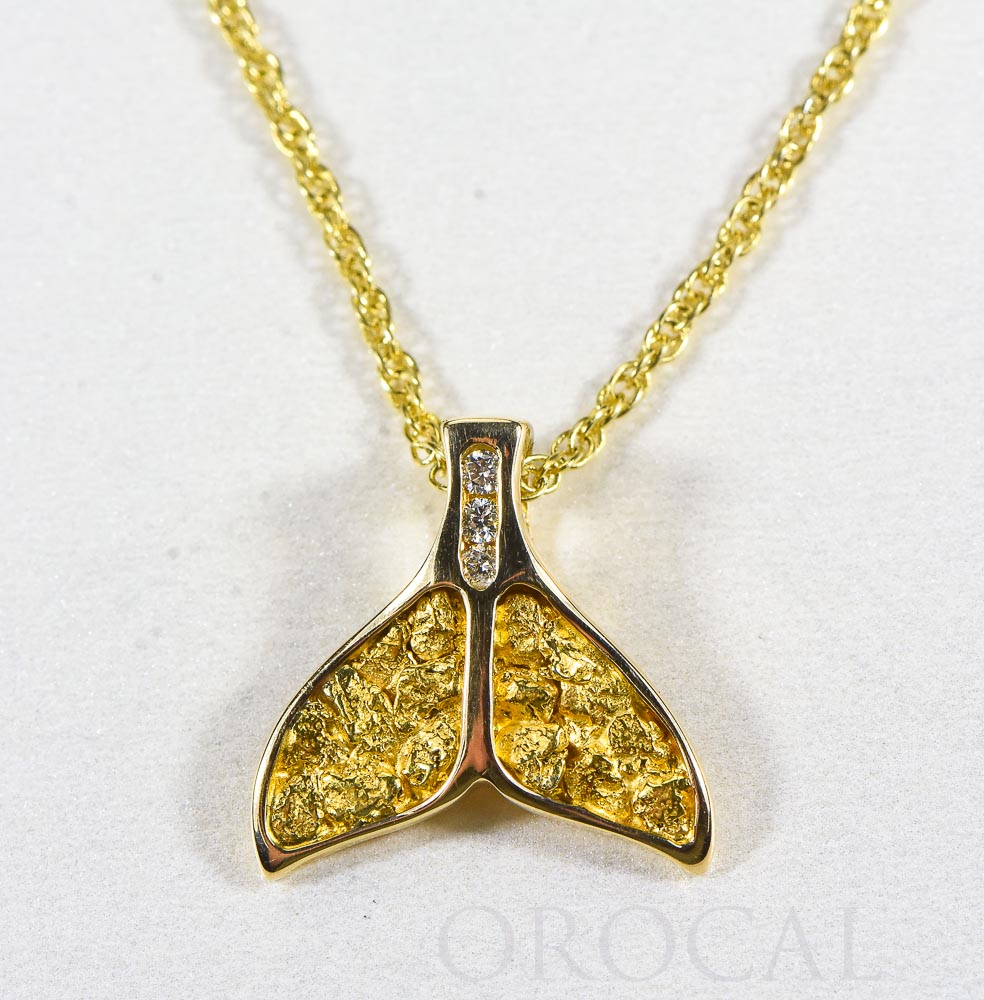 Gold Nugget Pendant Whales Tail "Orocal" PDLWT16SDN Genuine Hand Crafted Jewelry - 14K Gold Yellow Gold Casting