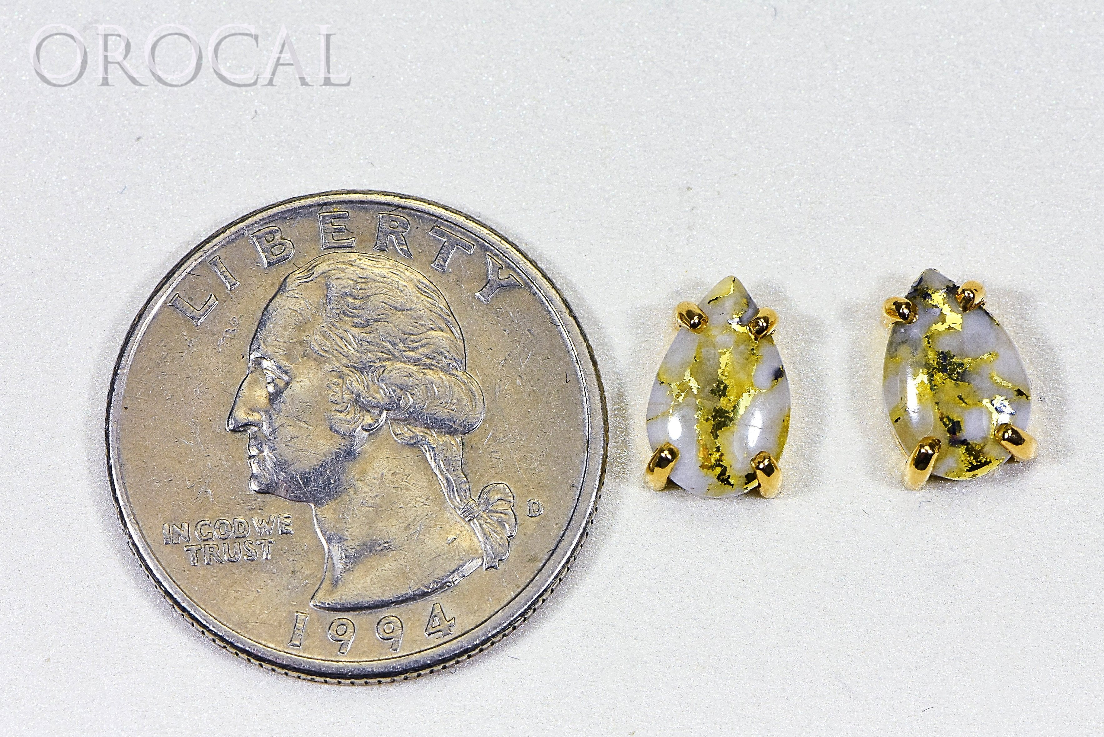 Gold Quartz Earrings "Orocal" E10*7Q Genuine Hand Crafted Jewelry - 14K Gold Casting