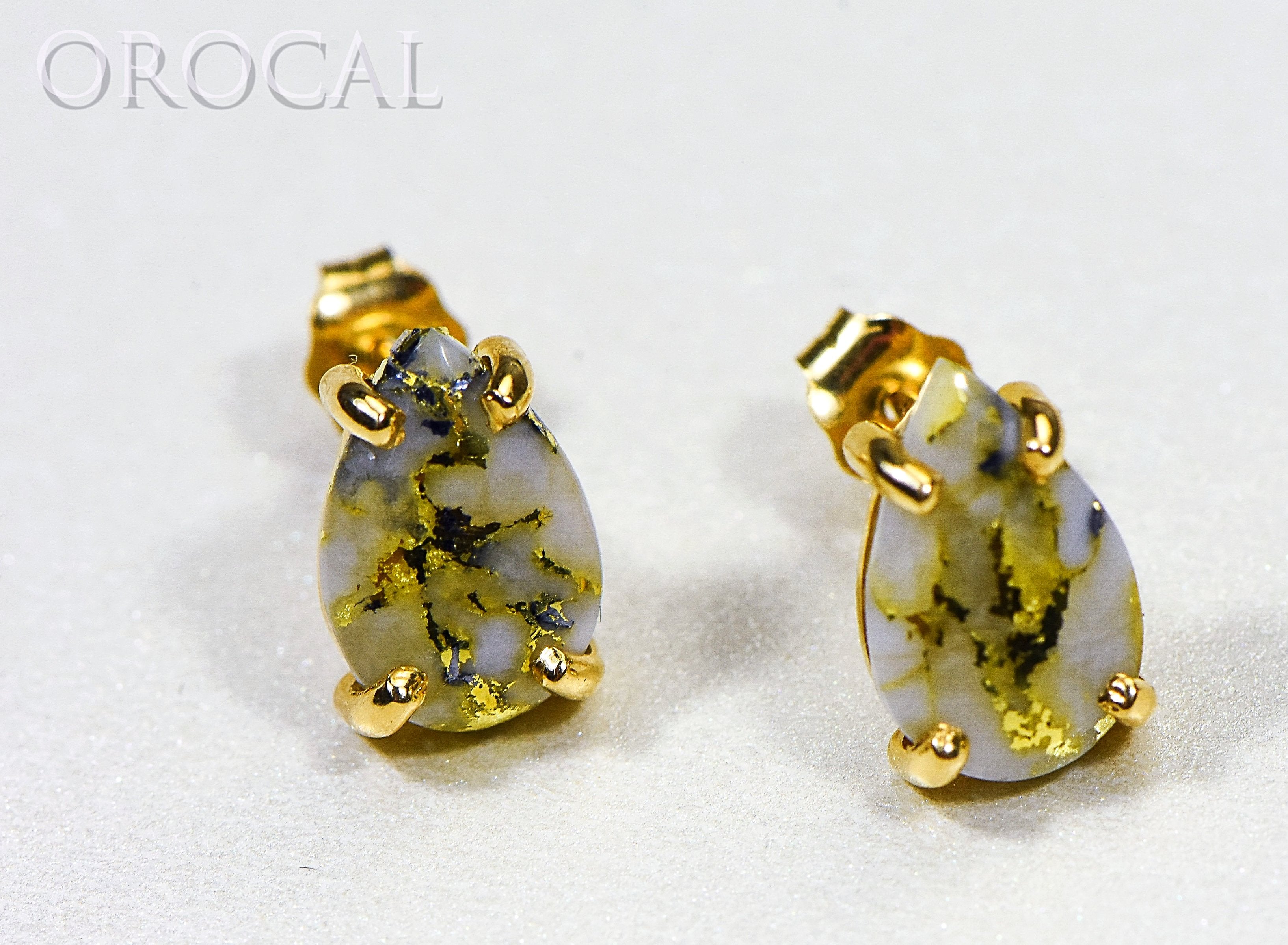 Gold Quartz Earrings "Orocal" E10*7Q Genuine Hand Crafted Jewelry - 14K Gold Casting