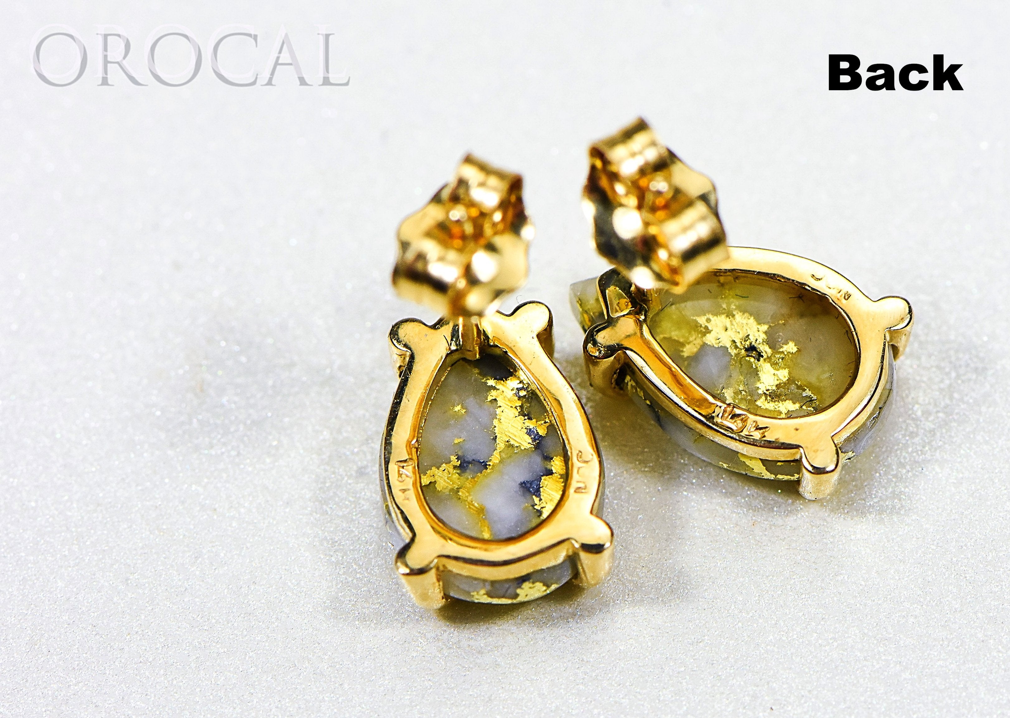 Gold Quartz Earrings "Orocal" E10*7Q Genuine Hand Crafted Jewelry - 14K Gold Casting