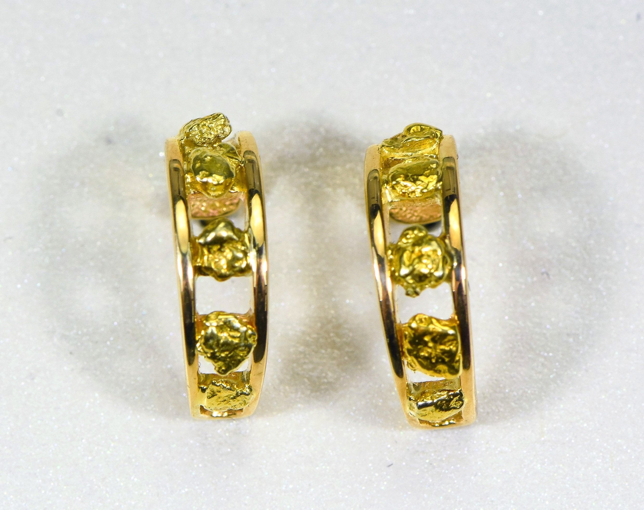 Gold Nugget Earrings "Orocal" EH18 Genuine Hand Crafted Jewelry - 14K Gold Casting