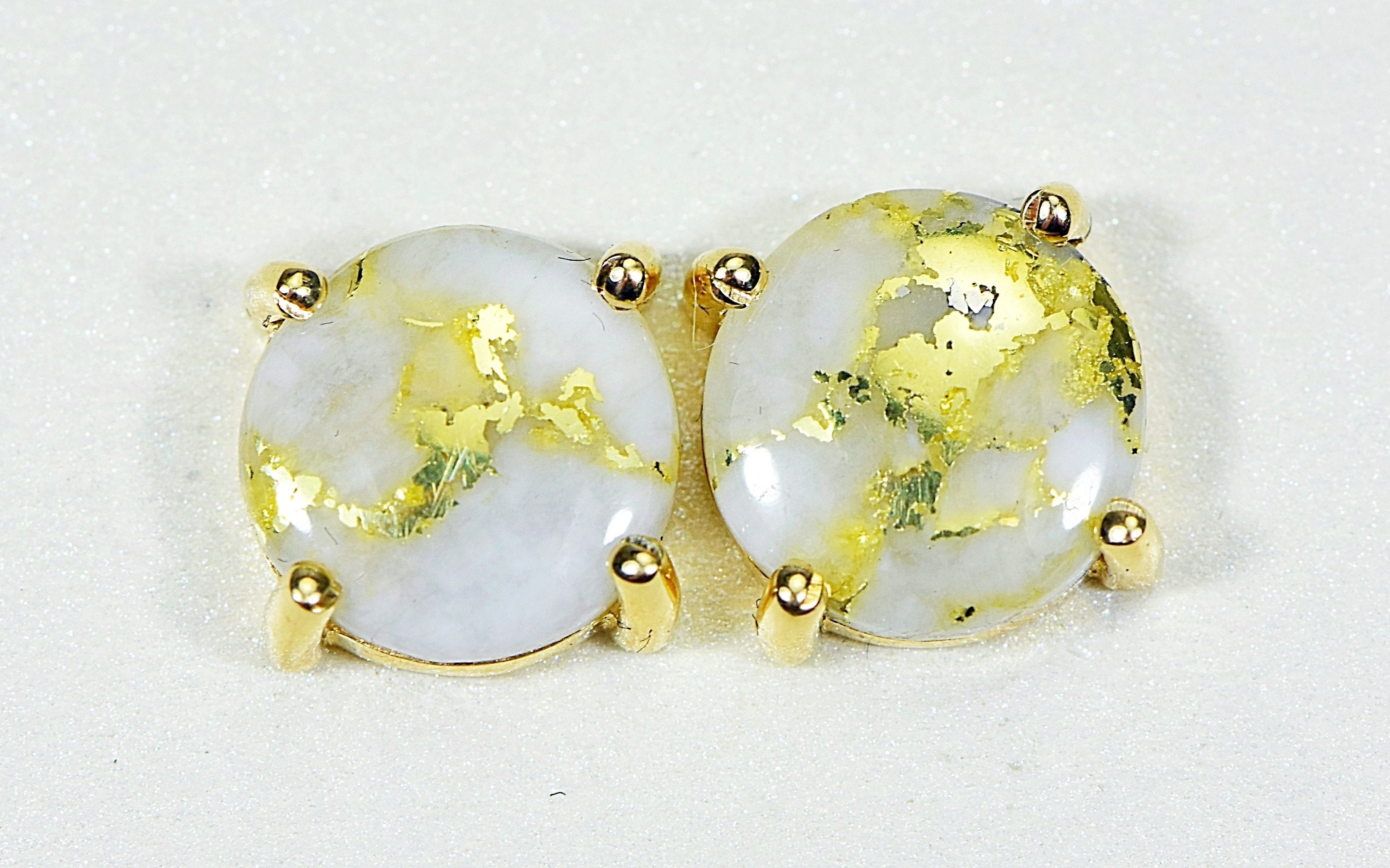 Gold Quartz Earrings "Orocal" E8MMQ Genuine Hand Crafted Jewelry - 14K Gold Casting