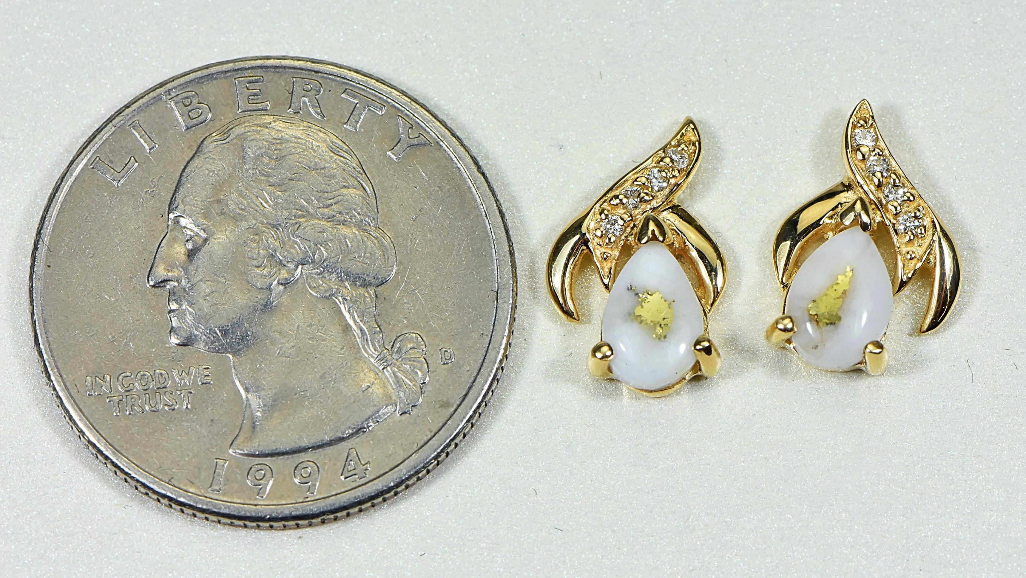 Gold Quartz Earrings "Orocal" EN792SDQ Genuine Hand Crafted Jewelry - 14K Gold Casting