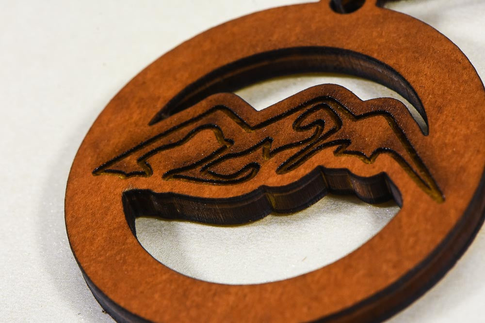 Laser Engraved Necklace "Mountain Scene"  Birch Wood w/ 30 in. Leather Strap