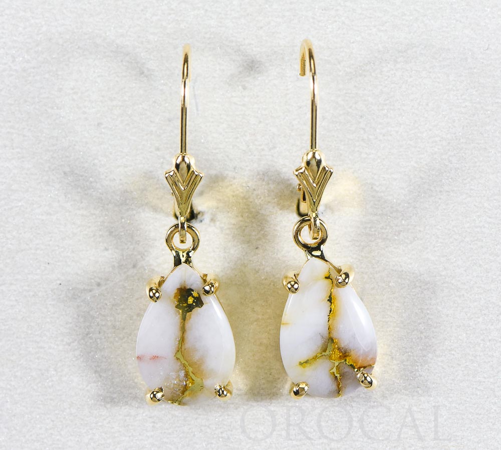 Gold Quartz Earrings "Orocal" E13*8Q/LB Genuine Hand Crafted Jewelry - 14K Gold Casting