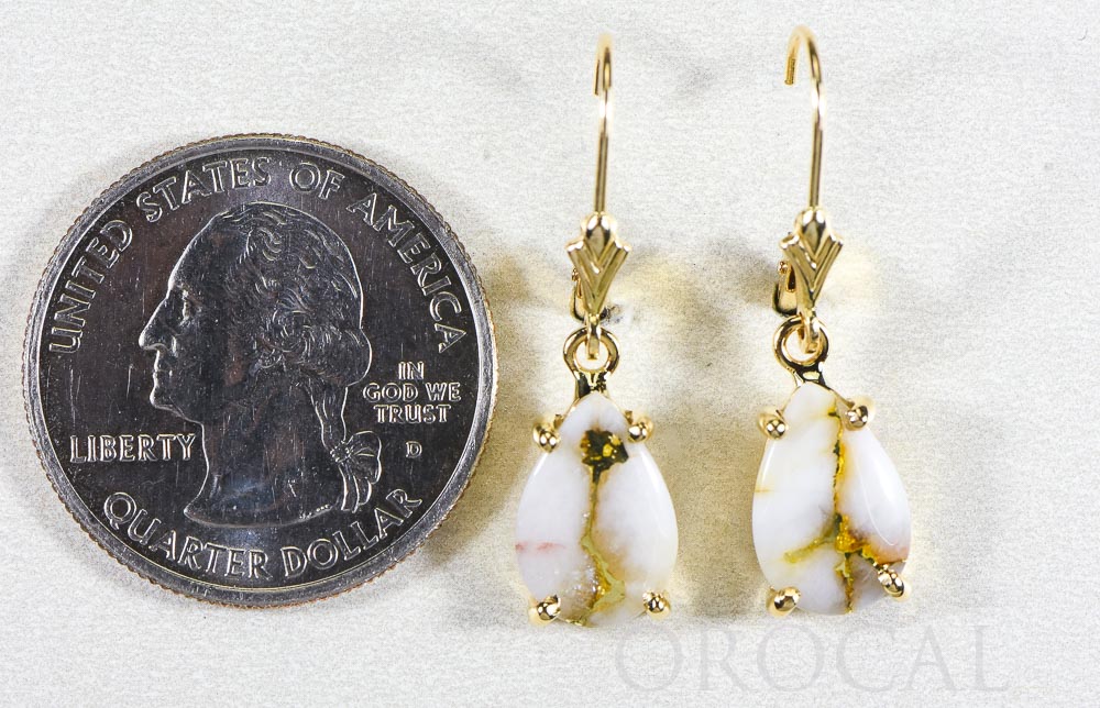Gold Quartz Earrings "Orocal" E13*8Q/LB Genuine Hand Crafted Jewelry - 14K Gold Casting