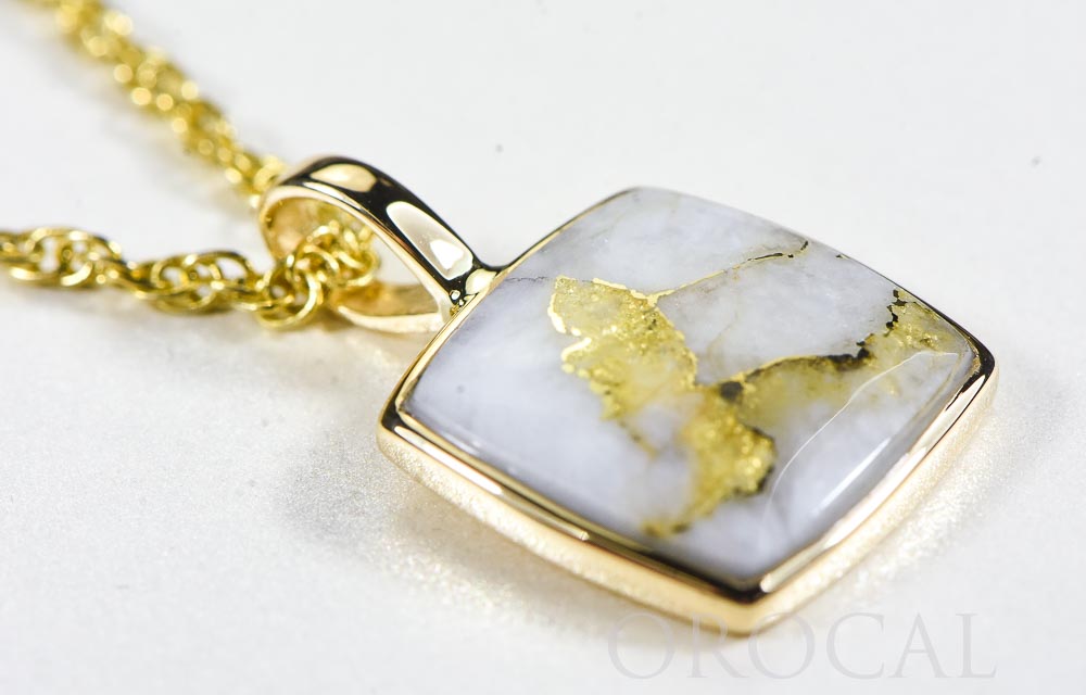 Gold Quartz Pendant  "Orocal" PN1108Q Genuine Hand Crafted Jewelry - 14K Gold Yellow Gold Casting