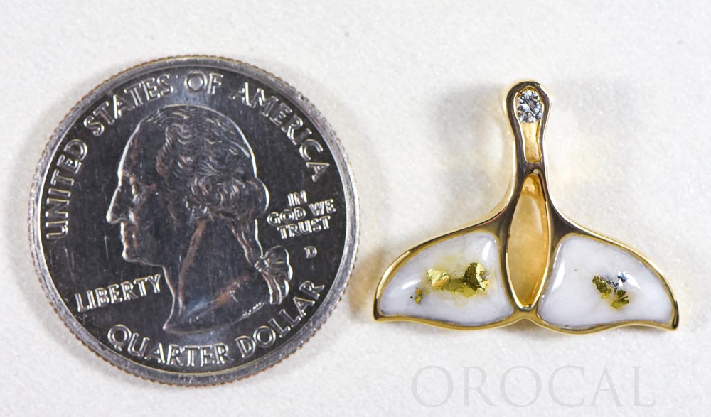 Gold Quartz Whale Tail Pendant  "Orocal" PWT26DQX Genuine Hand Crafted Jewelry - 14K Gold Yellow Gold Casting