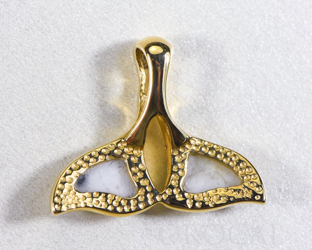 Gold Quartz Whale Tail Pendant  "Orocal" PWT26DQX Genuine Hand Crafted Jewelry - 14K Gold Yellow Gold Casting