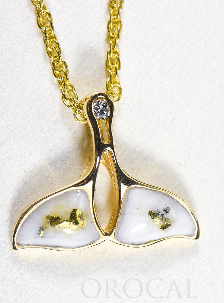 Gold Quartz Whale Tail Pendant  "Orocal" PWT26DQX Genuine Hand Crafted Jewelry - 14K Gold Yellow Gold Casting