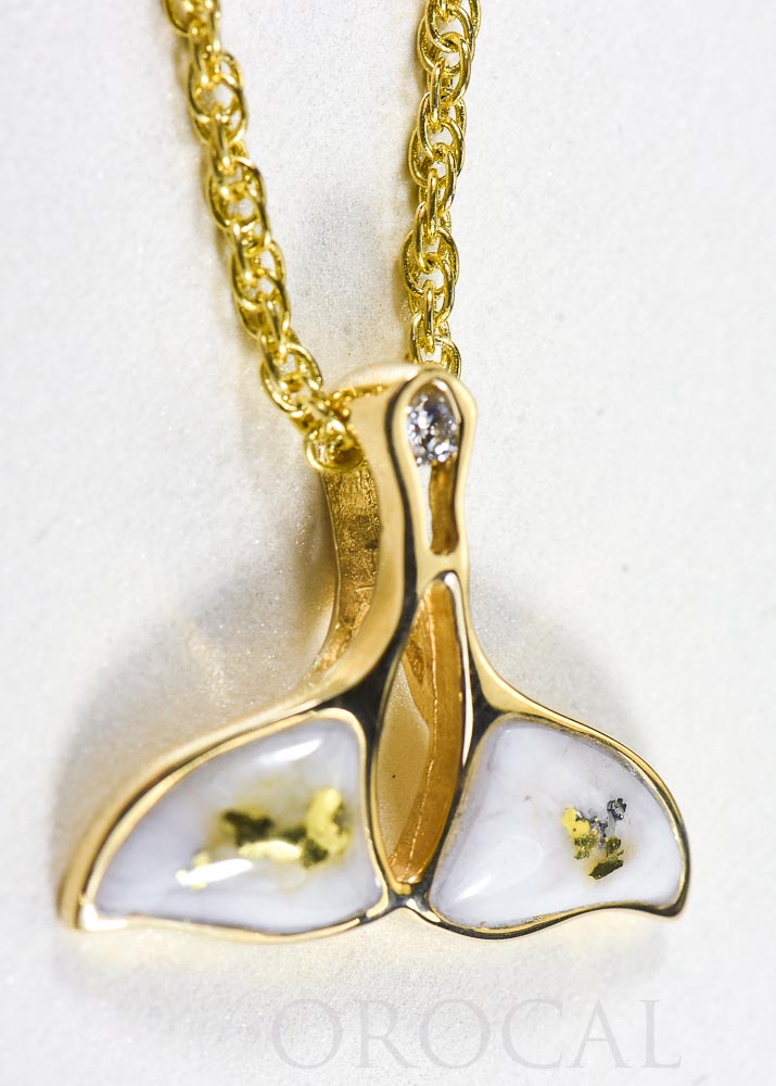 Gold Quartz Whale Tail Pendant  "Orocal" PWT26DQX Genuine Hand Crafted Jewelry - 14K Gold Yellow Gold Casting