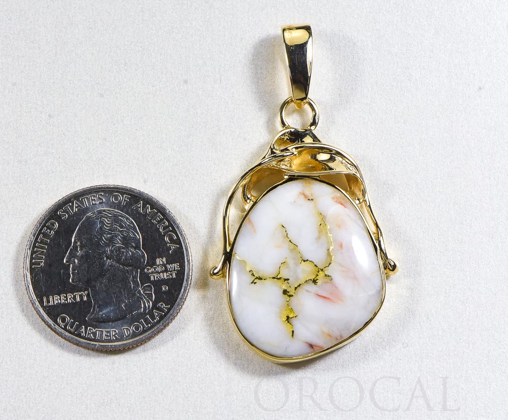 Gold Quartz Pendant  "Orocal" PN854QX Genuine Hand Crafted Jewelry - 14K Gold Yellow Gold Casting