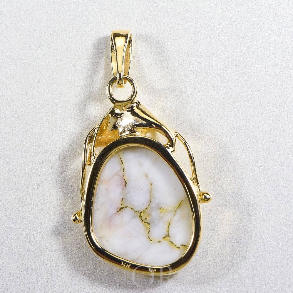 Gold Quartz Pendant  "Orocal" PN854QX Genuine Hand Crafted Jewelry - 14K Gold Yellow Gold Casting