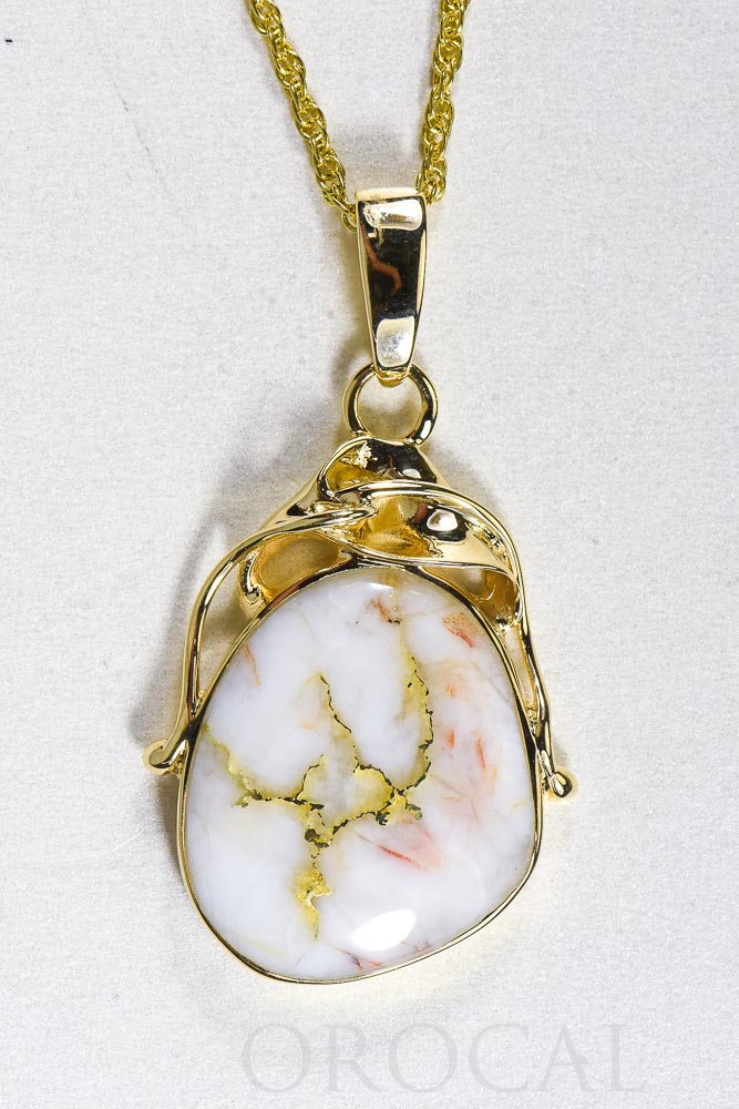 Gold Quartz Pendant  "Orocal" PN854QX Genuine Hand Crafted Jewelry - 14K Gold Yellow Gold Casting