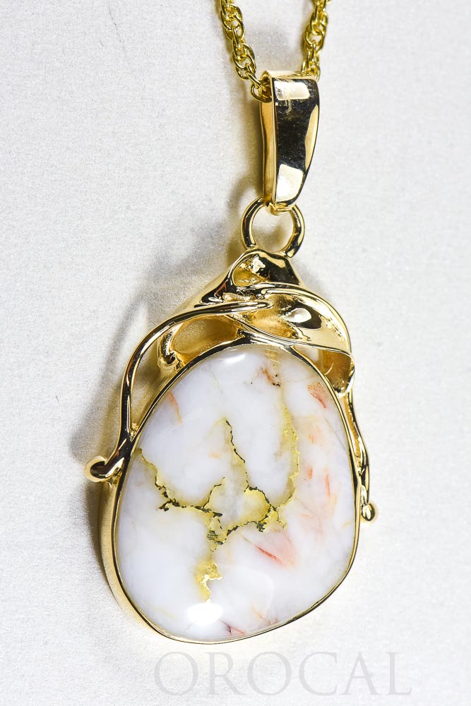 Gold Quartz Pendant  "Orocal" PN854QX Genuine Hand Crafted Jewelry - 14K Gold Yellow Gold Casting