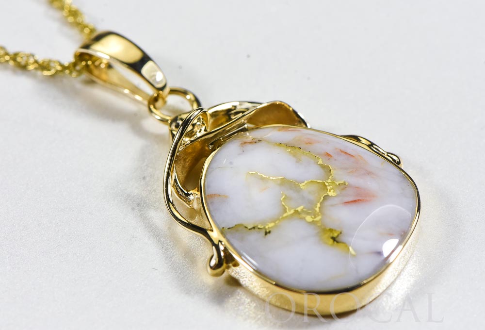 Gold Quartz Pendant  "Orocal" PN854QX Genuine Hand Crafted Jewelry - 14K Gold Yellow Gold Casting