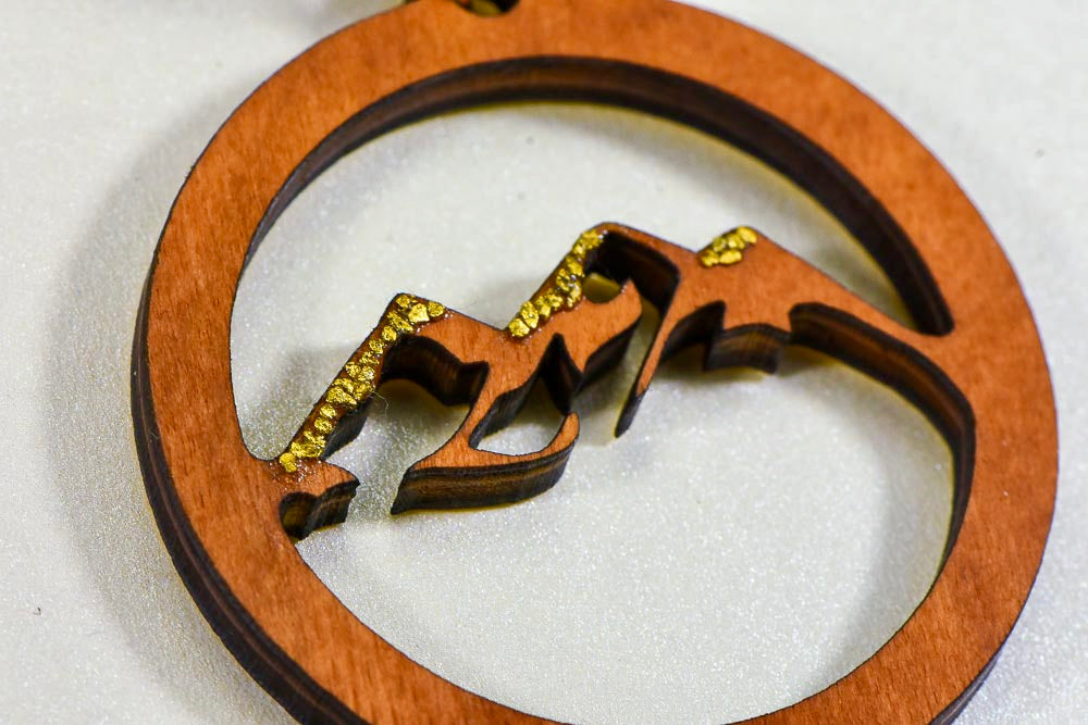 Laser Engraved Necklace "Mountain Scene"  w/ Natural Gold Nuggets