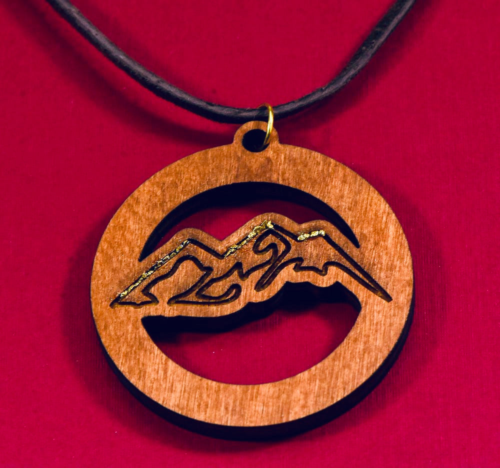 Laser Engraved Necklace "Mountain Scene"  w/ Natural Gold Nuggets