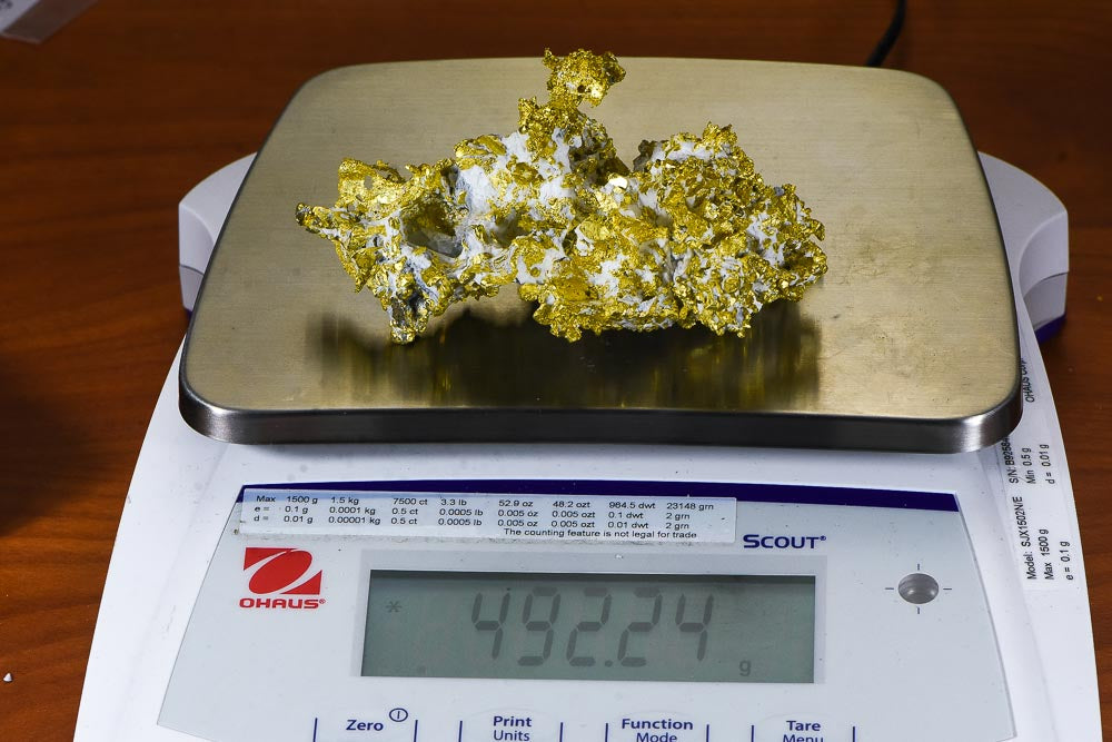 Hand Etched Gold Bearing Quartz Specimen Original 16-1 Mine California 492.24 Grams 14.02 OZ Genuine