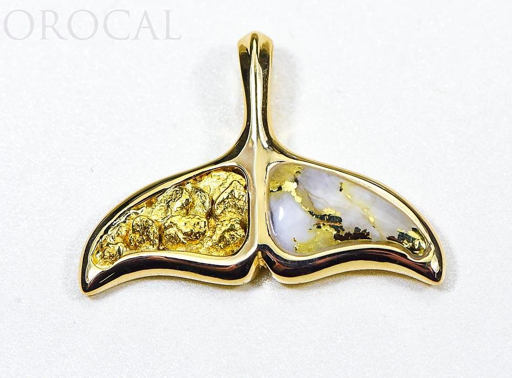 Gold Quartz Pendant Whales Tail "Orocal" PAJWT302NQ Genuine Hand Crafted Jewelry - 14K Gold Casting