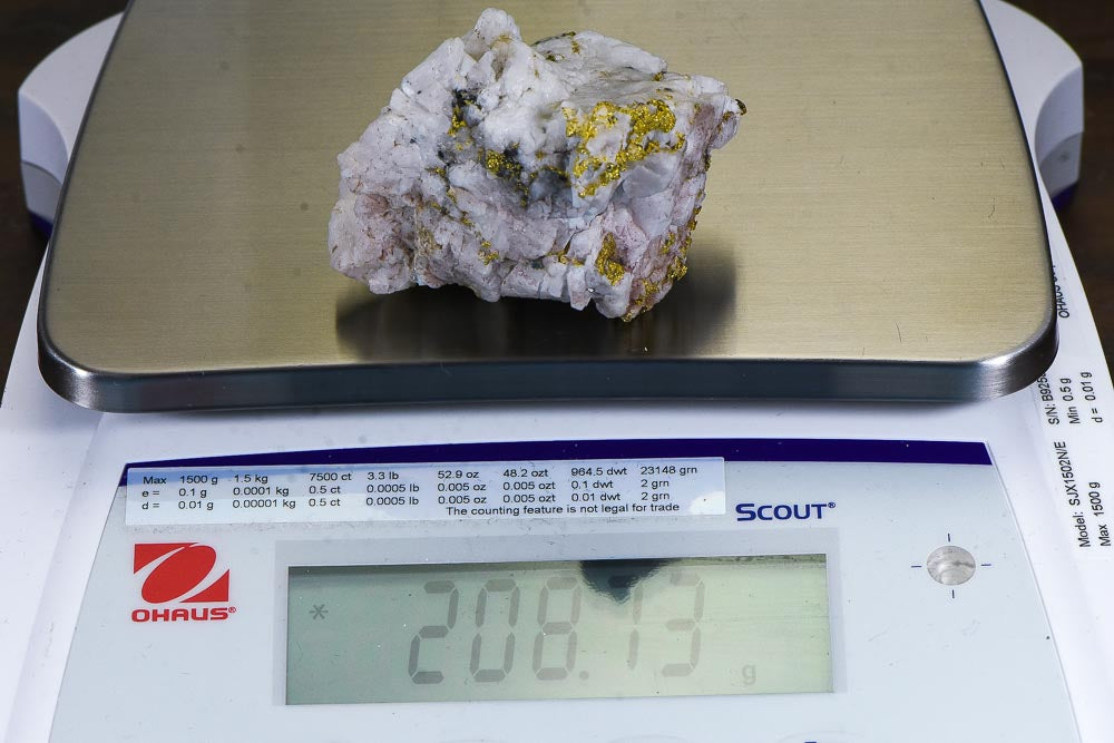 Large Gold Bearing Quartz Specimen Sierra Mining District California 208.13 Grams Genuine