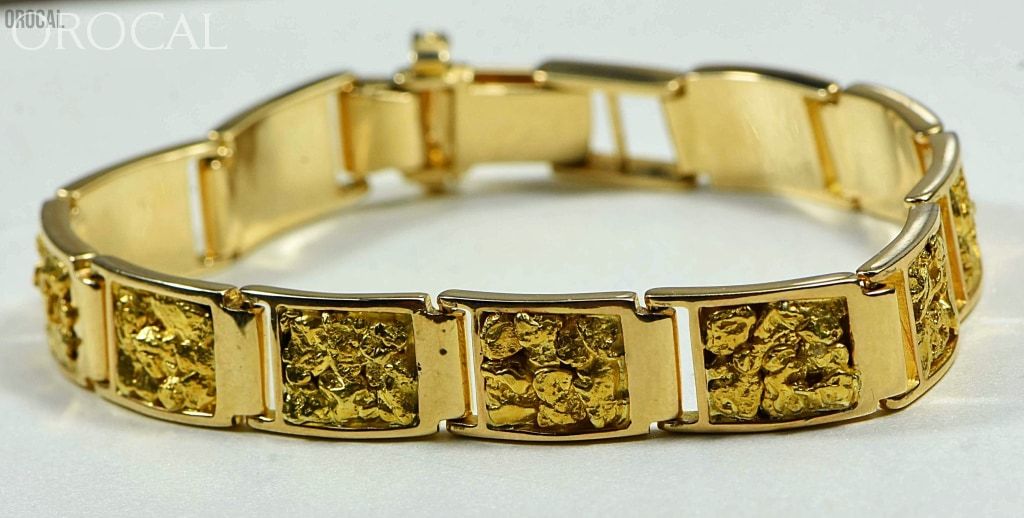 Gold Nugget Inlay Bracelet Orocal B10Mm11L Genuine Hand Crafted Jewelry - 14K Casting