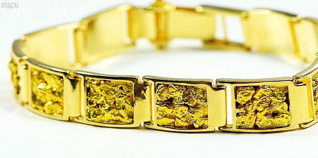 Gold Nugget Inlay Bracelet Orocal B10Mm11L Genuine Hand Crafted Jewelry - 14K Casting