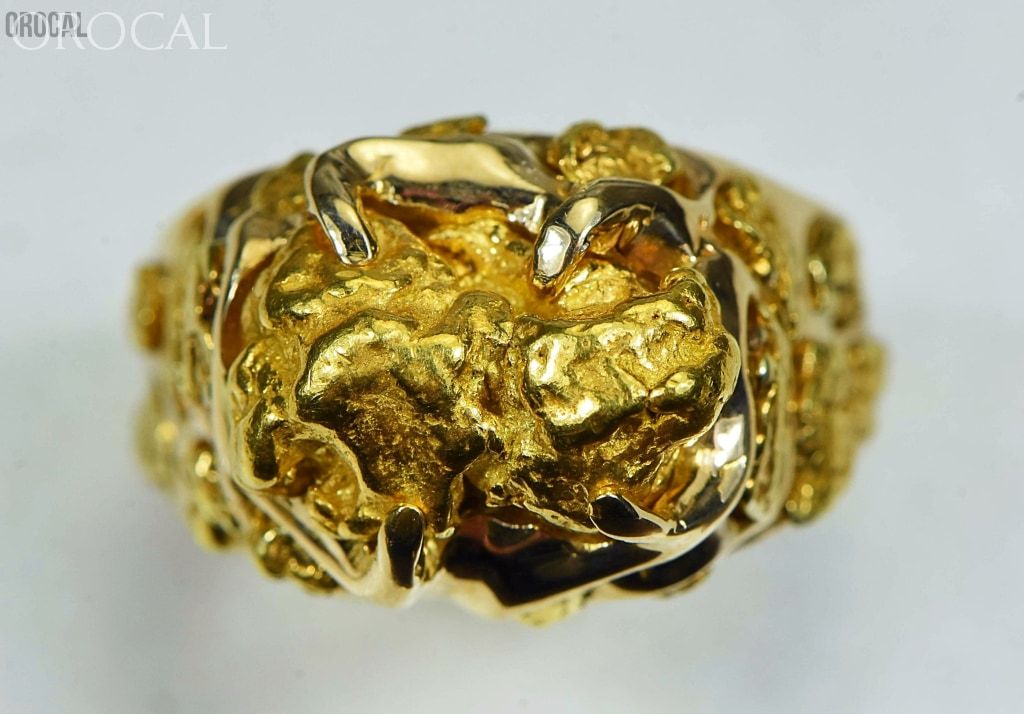 Gold Nugget Mens Ring Orocal Rmen102 Genuine Hand Crafted Jewelry - 14K Casting