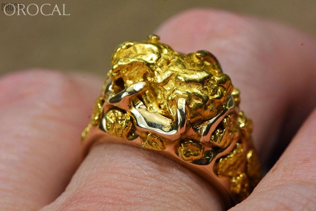 Gold Nugget Mens Ring Orocal Rmen102 Genuine Hand Crafted Jewelry - 14K Casting