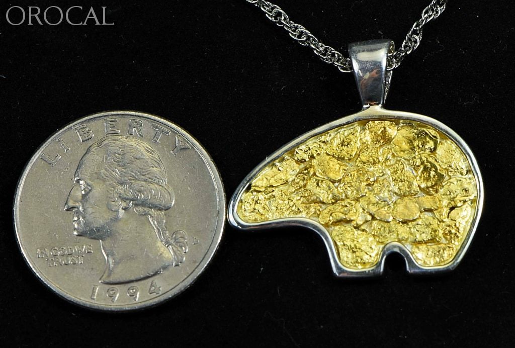 Gold Nugget Pendant Bear - Sterling Silver Pbr1Jnssx Hand Made Orocal Jewelry