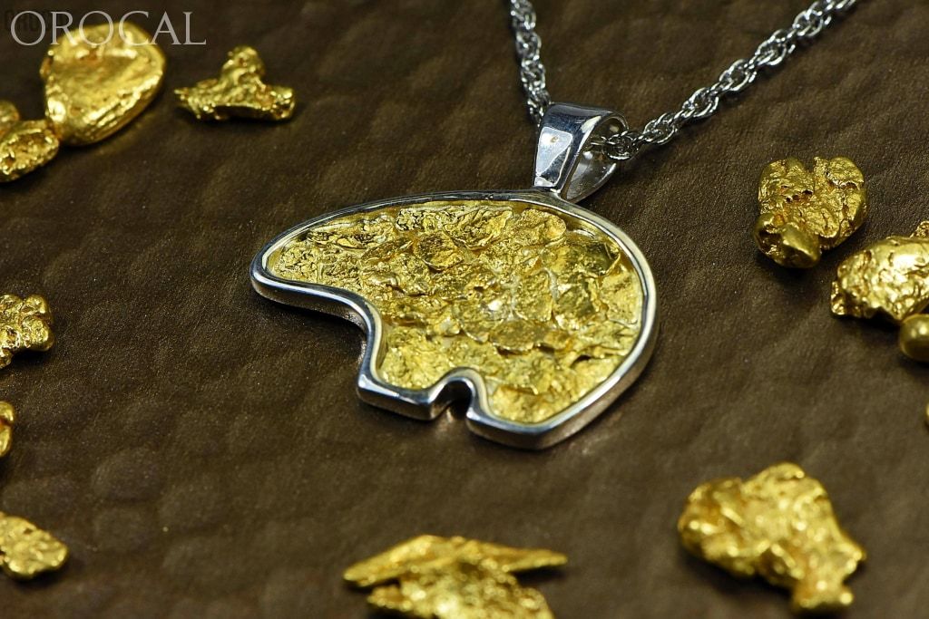 Gold Nugget Pendant Bear - Sterling Silver Pbr1Jnssx Hand Made Orocal Jewelry