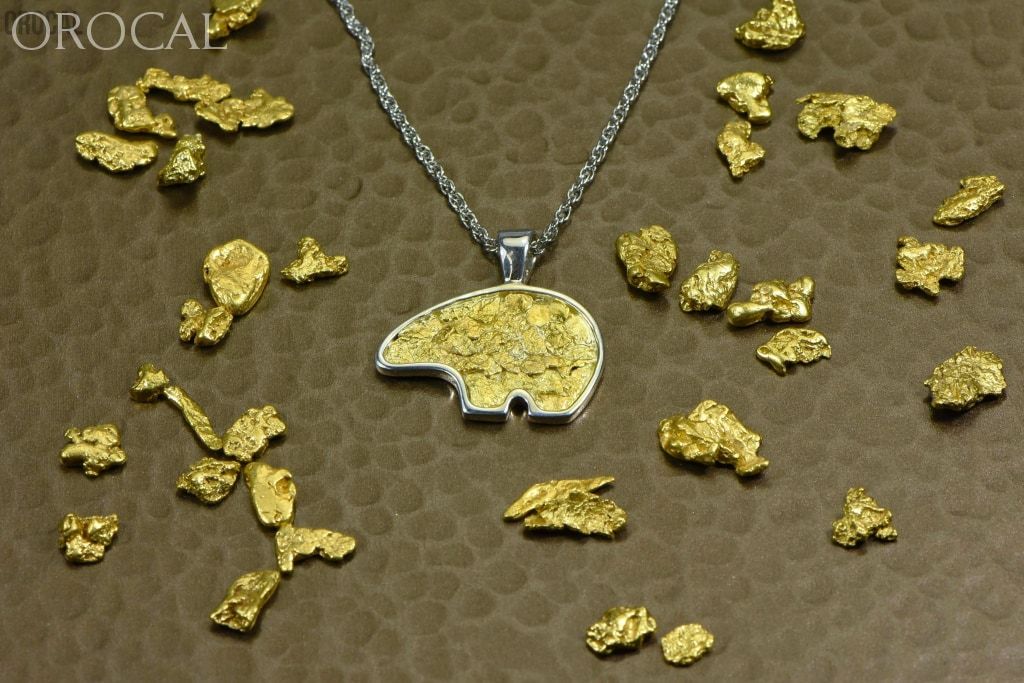 Gold Nugget Pendant Bear - Sterling Silver Pbr1Jnssx Hand Made Orocal Jewelry