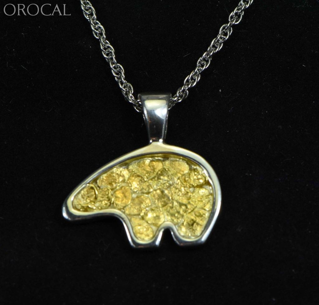 Gold Nugget Pendant Bear - Sterling Silver Pbr1Xlnss- Hand Made Orocal Jewelry