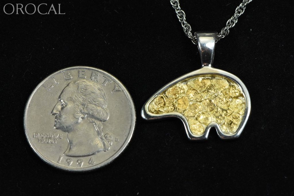 Gold Nugget Pendant Bear - Sterling Silver Pbr1Xlnss- Hand Made Orocal Jewelry