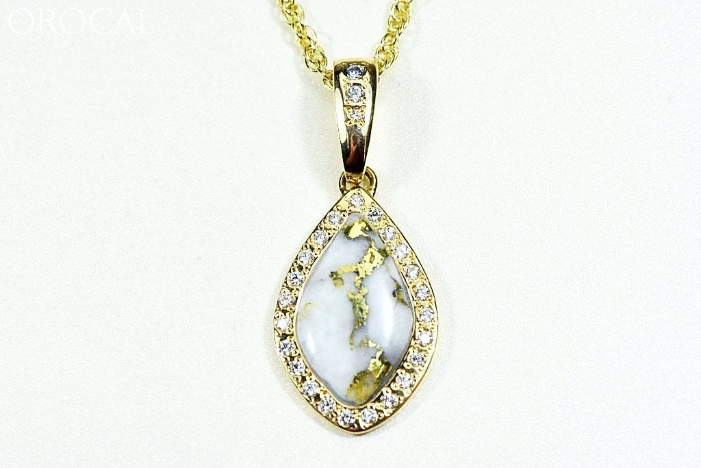 Gold Quartz Pendant Orocal Pn1104Dq Genuine Hand Crafted Jewelry - 14K Yellow Casting